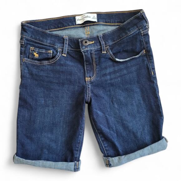 Abercrombie kids Blue Stone Washed Denim Jean Shorts Size 16 Dark Wash - Picture 1 of 6